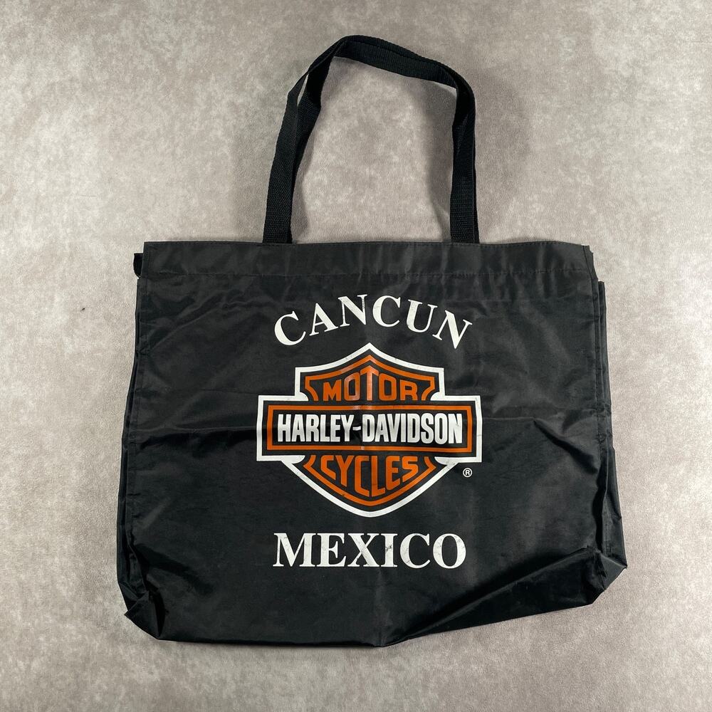 90s Y2K Harley Davidson Cancun Mexico Bar Tote Bag Black Nylon Souvenir Vintage